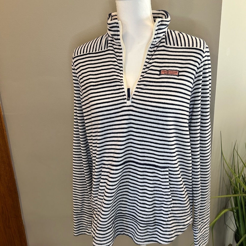 Vineyard Vines Striped Shep Shirt French Terry 1/4 Zip Pullover Women S - Picture 4 of 14